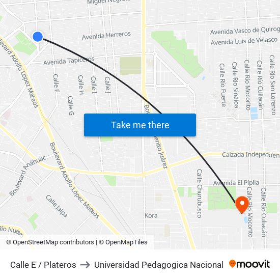 Calle E / Plateros to Universidad Pedagogica Nacional map