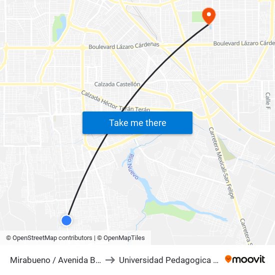 Mirabueno / Avenida Burguete to Universidad Pedagogica Nacional map