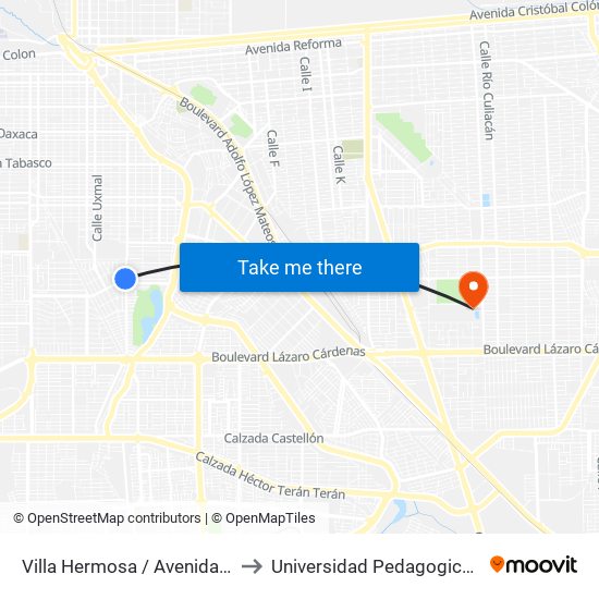 Villa Hermosa / Avenida Tecomán to Universidad Pedagogica Nacional map