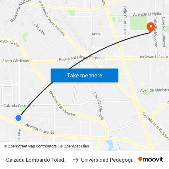 Calzada Lombardo Toledano / Aranjuez to Universidad Pedagogica Nacional map