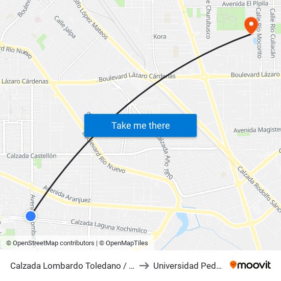 Calzada Lombardo Toledano / Calzada Laguna Xochimilco to Universidad Pedagogica Nacional map