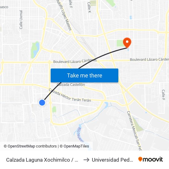 Calzada Laguna Xochimilco / Boulevard De Los Monarcas to Universidad Pedagogica Nacional map