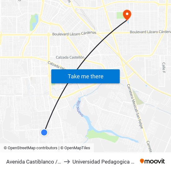 Avenida Castiblanco / Ocaña to Universidad Pedagogica Nacional map