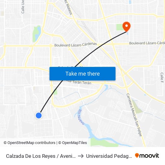 Calzada De Los Reyes / Avenida Montes De Toledo to Universidad Pedagogica Nacional map