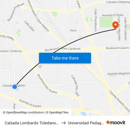Calzada Lombardo Toledano / Avenida José Rubio to Universidad Pedagogica Nacional map