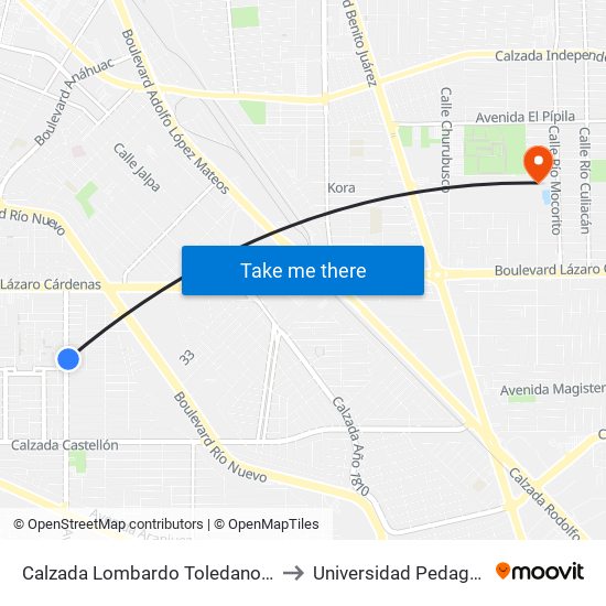 Calzada Lombardo Toledano / Donaciano Íñiguez to Universidad Pedagogica Nacional map
