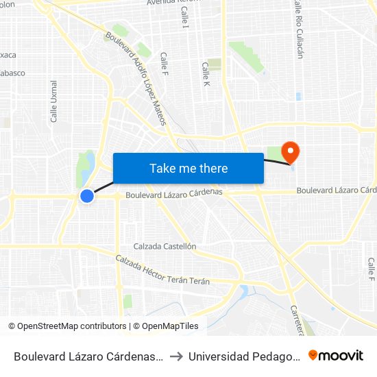 Boulevard Lázaro Cárdenas / Lago Bagueolo to Universidad Pedagogica Nacional map