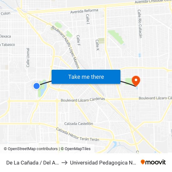 De La Cañada / Del Arroyo to Universidad Pedagogica Nacional map