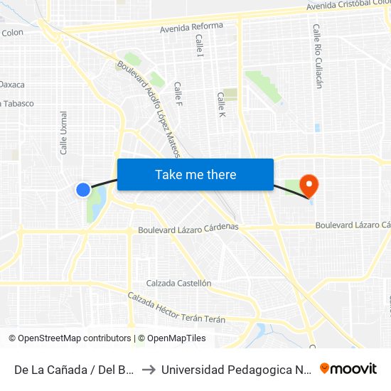 De La Cañada / Del Bosque to Universidad Pedagogica Nacional map