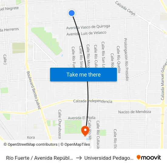 Río Fuerte / Avenida República De El Salvador to Universidad Pedagogica Nacional map