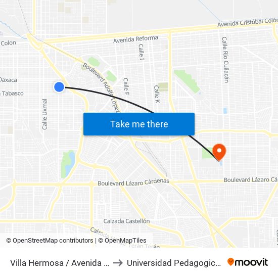 Villa Hermosa / Avenida Querétaro to Universidad Pedagogica Nacional map