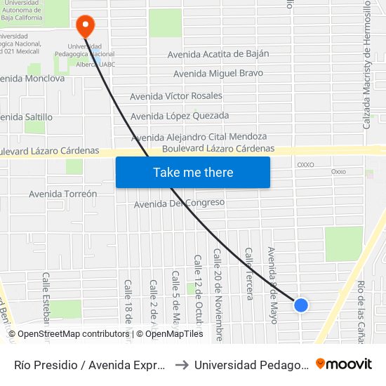 Río Presidio / Avenida Expropiación Petrolera to Universidad Pedagogica Nacional map