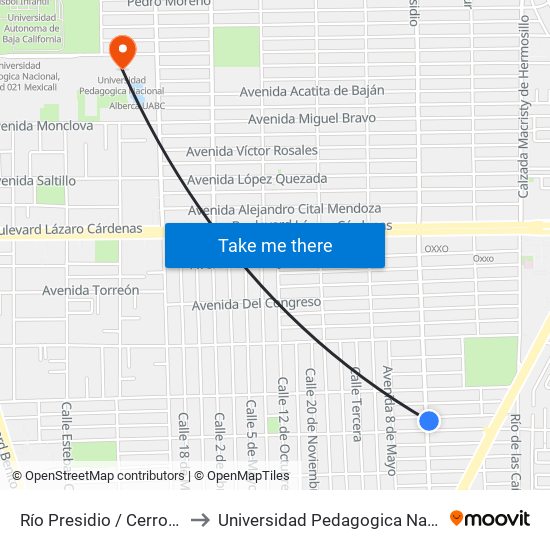 Río Presidio / Cerro Azul to Universidad Pedagogica Nacional map