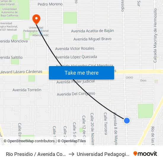 Río Presidio / Avenida Constituyentes to Universidad Pedagogica Nacional map