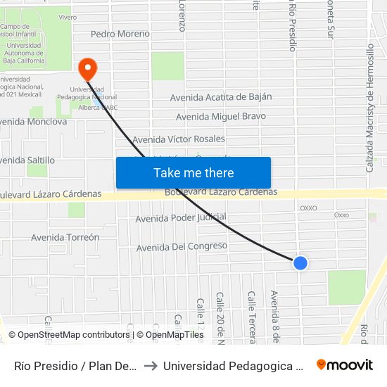 Río Presidio / Plan De Iguala to Universidad Pedagogica Nacional map