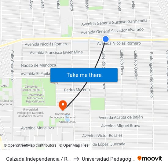 Calzada Independencia / Río San Lorenzo to Universidad Pedagogica Nacional map