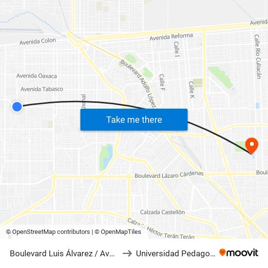 Boulevard Luis Álvarez / Avenida Tierra Blanca to Universidad Pedagogica Nacional map