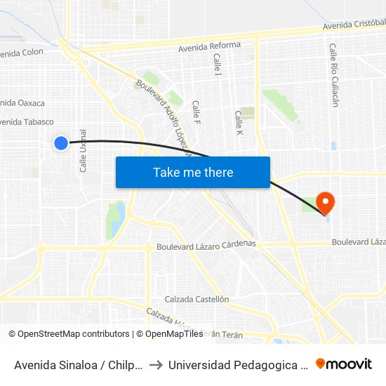 Avenida Sinaloa / Chilpancingo to Universidad Pedagogica Nacional map