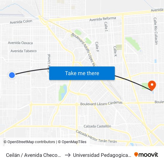 Ceilán / Avenida Checoslovaquia to Universidad Pedagogica Nacional map