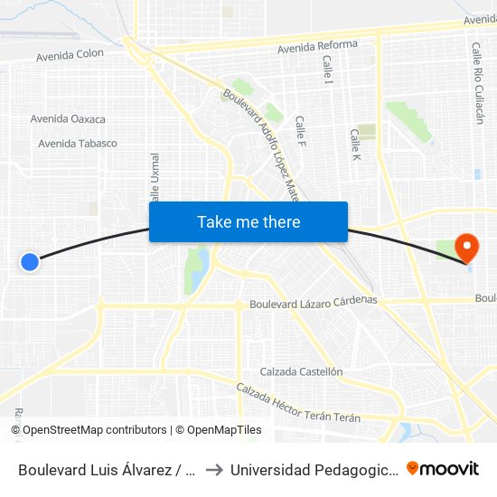 Boulevard Luis Álvarez / Psicólogos to Universidad Pedagogica Nacional map