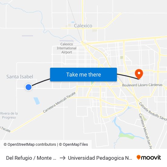 Del Refugio / Monte Xanic to Universidad Pedagogica Nacional map