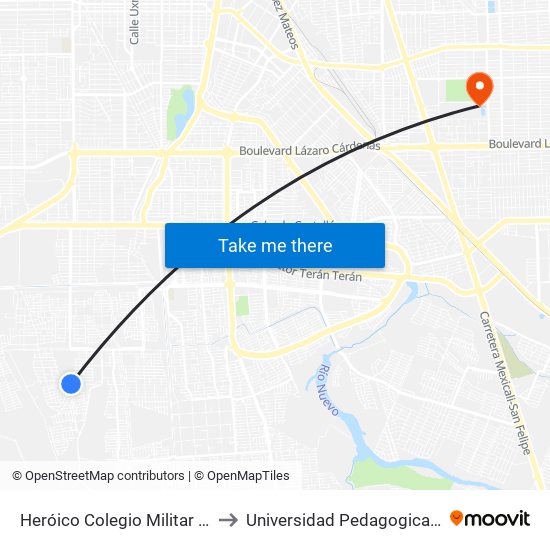 Heróico Colegio Militar / Raboso to Universidad Pedagogica Nacional map