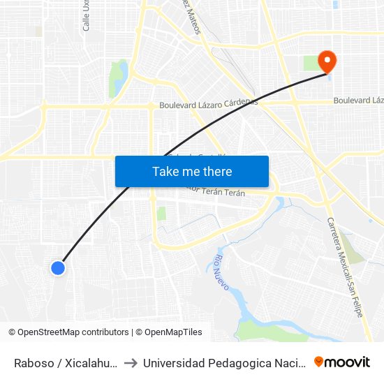 Raboso / Xicalahuata to Universidad Pedagogica Nacional map