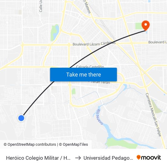 Heróico Colegio Militar / Hacienda Caracheo to Universidad Pedagogica Nacional map