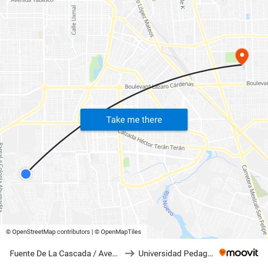 Fuente De La Cascada / Avenida Fuente De Diana to Universidad Pedagogica Nacional map