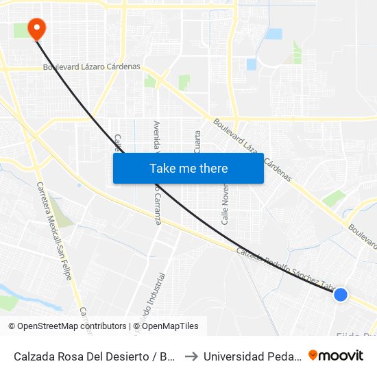 Calzada Rosa Del Desierto / Boulevard Sánchez Taboada to Universidad Pedagogica Nacional map