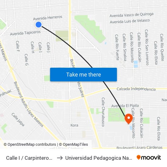 Calle I / Carpinteros Sur to Universidad Pedagogica Nacional map