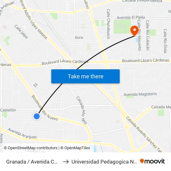 Granada / Avenida Córdoba to Universidad Pedagogica Nacional map