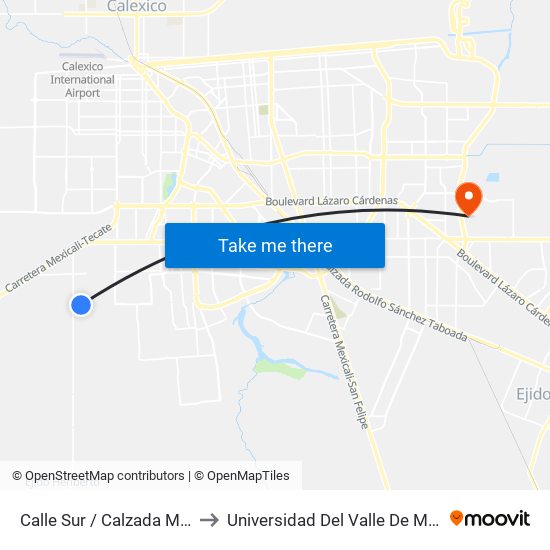 Calle Sur / Calzada Manuel Gómez Morín to Universidad Del Valle De México - Campus Mexicali map