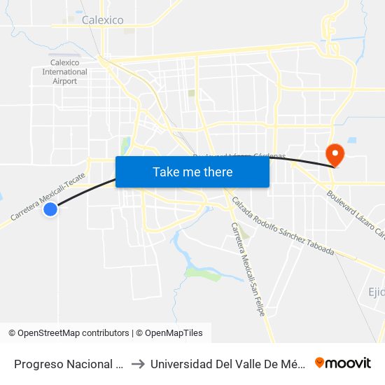 Progreso Nacional / Luis Echeverría to Universidad Del Valle De México - Campus Mexicali map