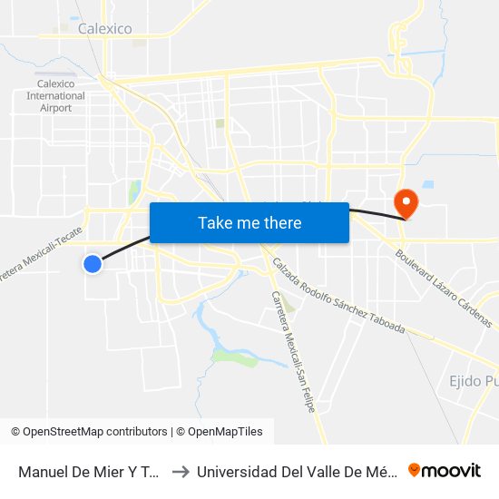 Manuel De Mier Y Terán / Federación to Universidad Del Valle De México - Campus Mexicali map