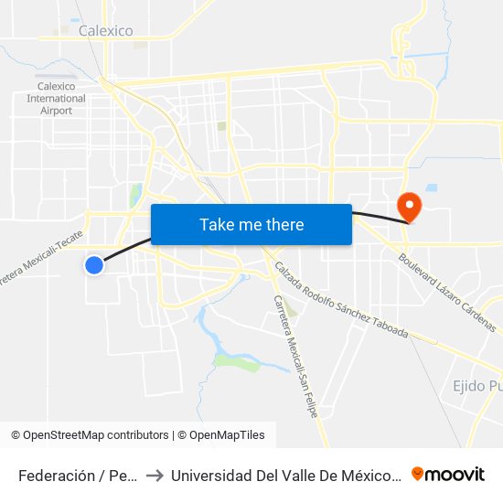 Federación / Pedro García to Universidad Del Valle De México - Campus Mexicali map