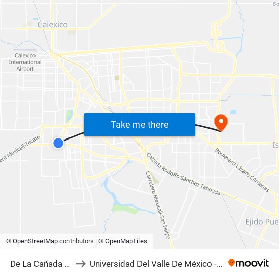 De La Cañada / Encinas to Universidad Del Valle De México - Campus Mexicali map