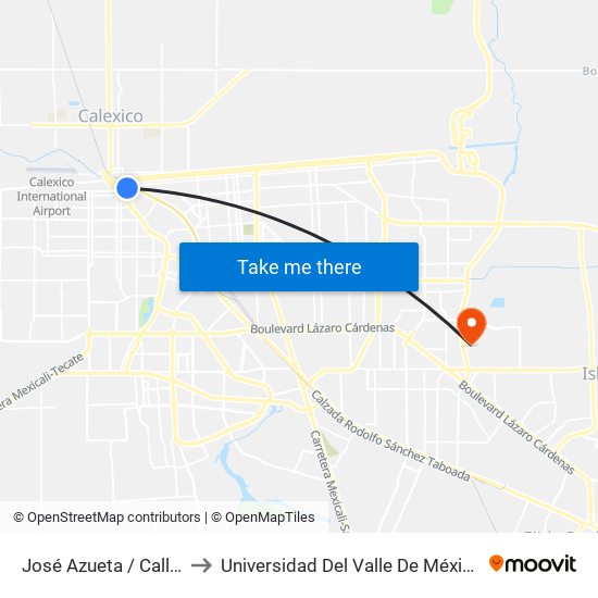José Azueta / Callejón Reforma to Universidad Del Valle De México - Campus Mexicali map