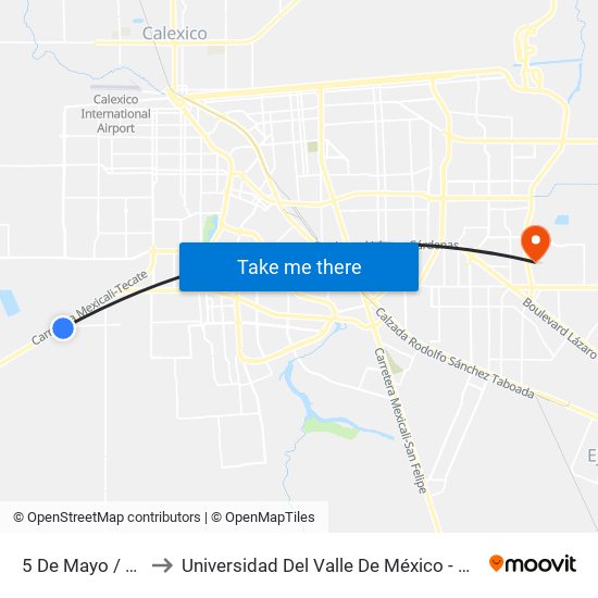 5 De Mayo / Primera to Universidad Del Valle De México - Campus Mexicali map