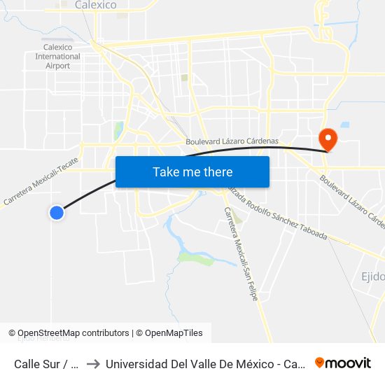 Calle Sur / Jarilla to Universidad Del Valle De México - Campus Mexicali map