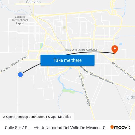 Calle Sur / Poinsetia to Universidad Del Valle De México - Campus Mexicali map