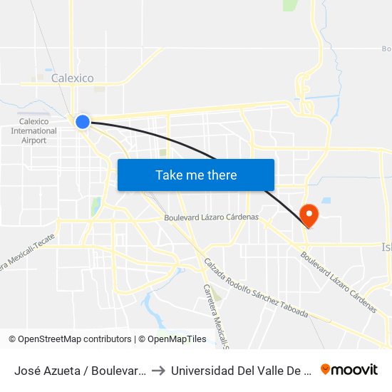 José Azueta / Boulevard Adolfo López Mateos to Universidad Del Valle De México - Campus Mexicali map