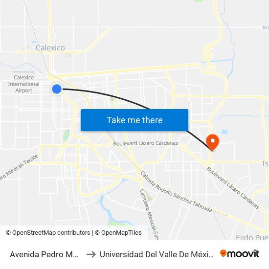 Avenida Pedro Moreno / Mérida to Universidad Del Valle De México - Campus Mexicali map