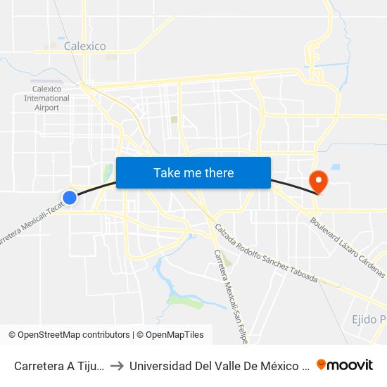 Carretera A Tijuana, 2246 to Universidad Del Valle De México - Campus Mexicali map