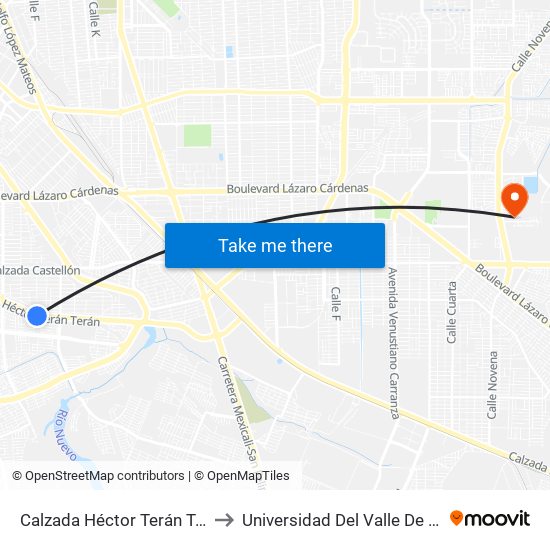 Calzada Héctor Terán Terán / Felipa De Arellano to Universidad Del Valle De México - Campus Mexicali map