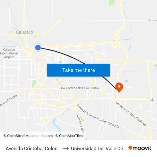Avenida Cristóbal Colón / Pedro F. Pérez Y Ramírez to Universidad Del Valle De México - Campus Mexicali map