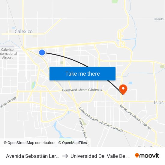 Avenida Sebastián Lerdo De Tejada / Calle B to Universidad Del Valle De México - Campus Mexicali map