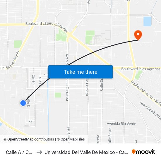 Calle A / Calle 81 to Universidad Del Valle De México - Campus Mexicali map