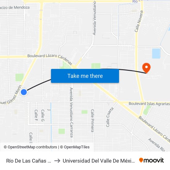 Río De Las Cañas / 27 De Enero to Universidad Del Valle De México - Campus Mexicali map