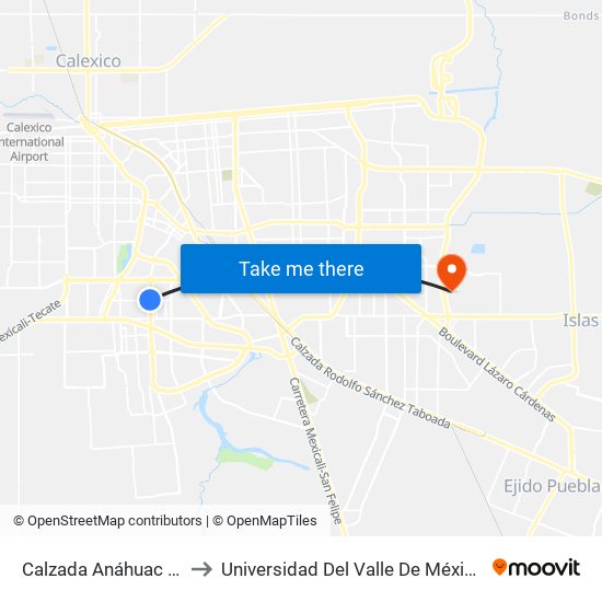 Calzada Anáhuac / Islas Hawaii to Universidad Del Valle De México - Campus Mexicali map